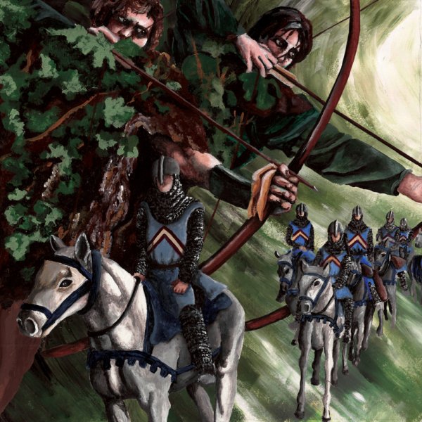 Legend CD Cover Unofficial Design Sountrack for the TV Series Robin of Sherwood about Folklore hero Robin Hood - Forest Ambush Illustration - Acrylic Painting by Imogen Smid
