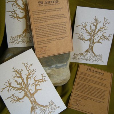 Sláinte - A Hand Printed and Hand Bound Book of Traditional British Folk Songs created using Metal Moveable Type and Stereotype Plates/Cliché Plates - Prints and Info Cards - Bookmaking by Imogen Smid and Anouk Essers