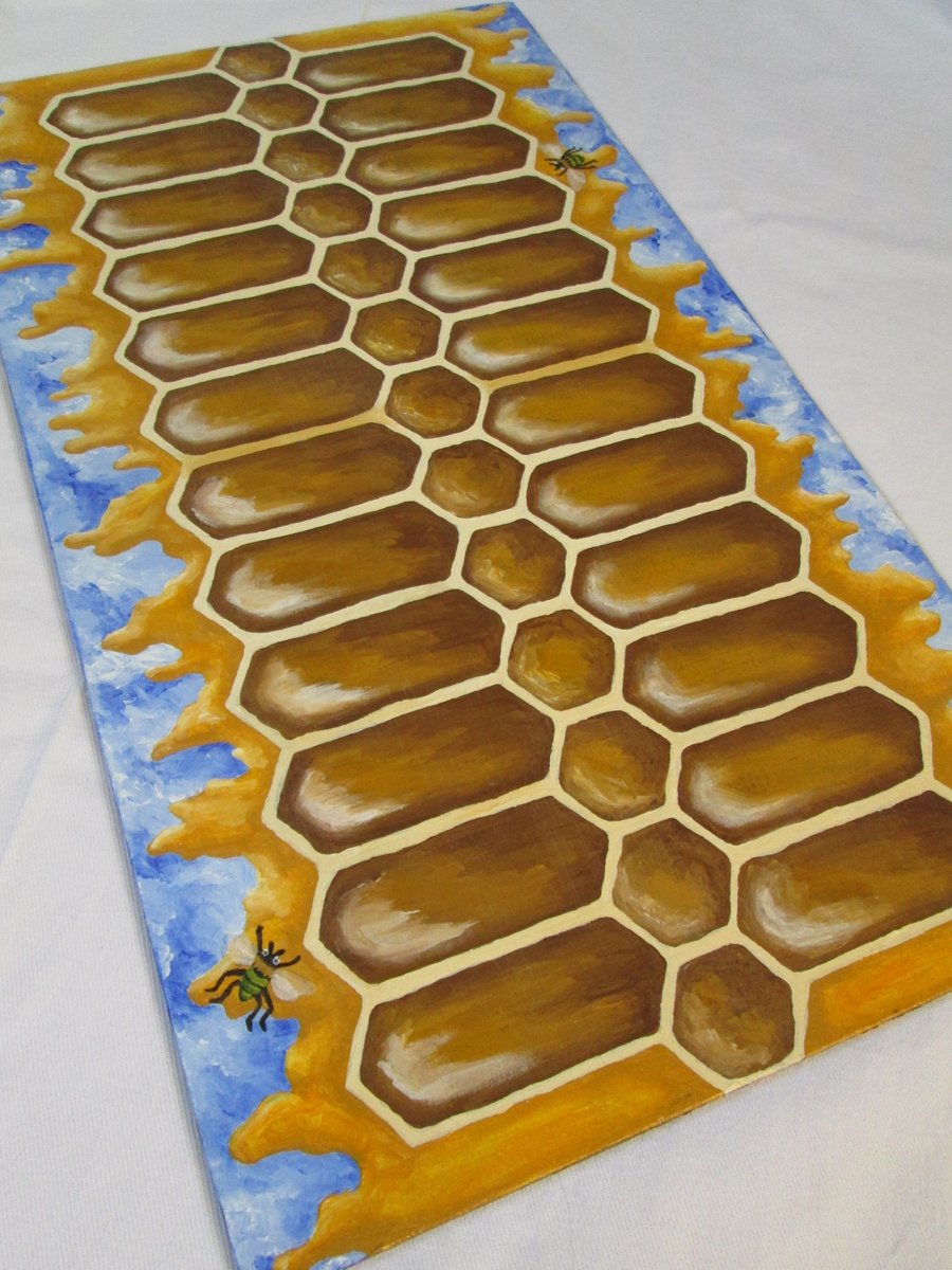 “Ludus Duodecim Scriptorum” (Game of the Twelve Markings) - Roman Bee Board Game Featuring Winter Bees, Summer Bees and Honeycomb - Playing Board - Hand Painted by Imogen Smid