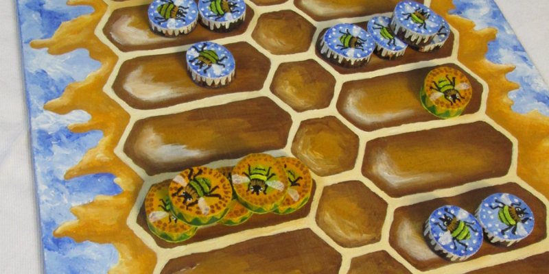 “Ludus Duodecim Scriptorum” (Game of the Twelve Markings) - Roman Bee Board Game Featuring Winter Bees, Summer Bees and Honeycomb - Board with Playing Pieces - Hand Painted by Imogen Smid